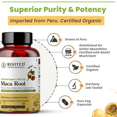 Rooted Active Naturals Maca Root Veg Capsule 90's - Sexual Healthcare