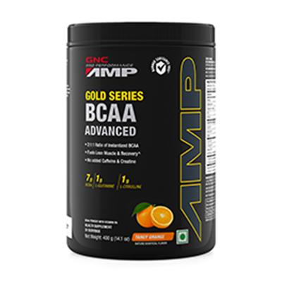GNC AMP Gold Series BCAA Advanced Powder with Vitamin B6 - Orange Flavour 400 gm - Bcaa Supplements