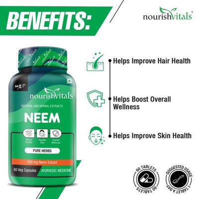 NourishVitals Neem 500 mg Veg Capsule 60's - Hair & Skin