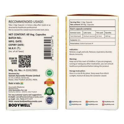 Bodywell Tulsi (Holi Basil) 500 mg Veg Capsule 60's - Pure Herbs