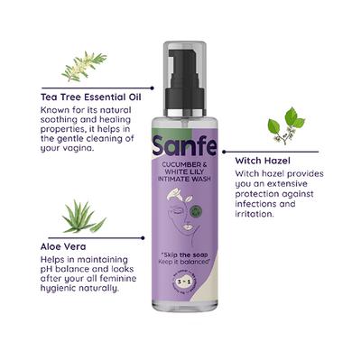 Sanfe 3 in 1 Intimate Wash - Cucumber & White Lily 100 ml - Intimate Care