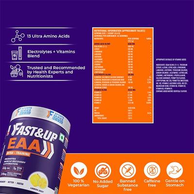 Fast&Up EAA Intra Training Supplement (30 Servings) - Lemon Zest Flavour 390 g - Workout Essentials
