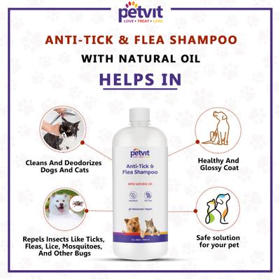 Petvit Anti-Tick & Flea Shampoo - For All Breeds Dogs & Cats 1000 ml - Pet Grooming