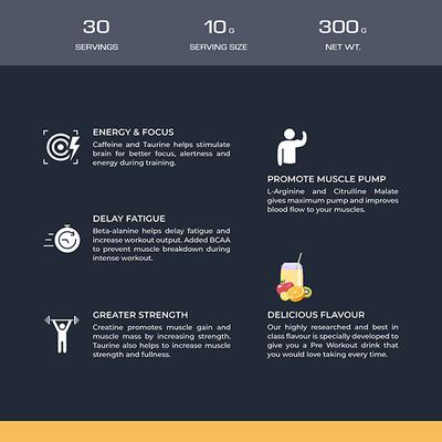 Nutrabay Gold Spark Pre-Workout Energy Powder - Fruit Punch 250 gm - Workout Essentials