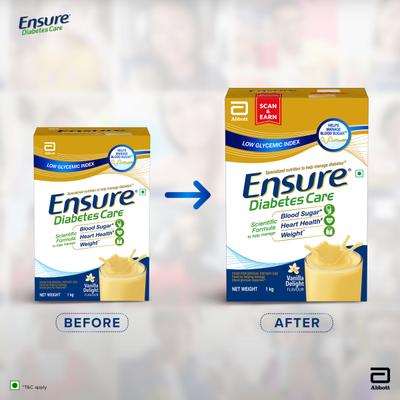 Ensure Diabetes Care Powder - Vanilla Flavour 1 kg (Refill Pack) - Diabetes (Fitness)