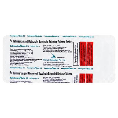 Telmiprime Beta 25mg Tablet 10'S - Hypertension-Ang