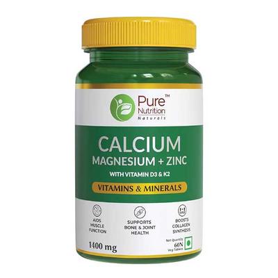 Pure Nutrition Calcium Magnesium + Zinc 1400 mg Veg Tablet 60's - Calcium And Minerals