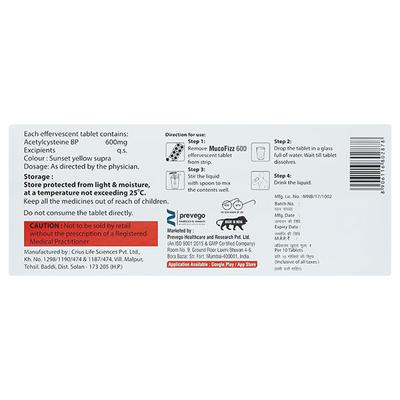 MUCOFIZZ 600 ORANGE FLAVOUR SUGAR FREE EFFERVESCENT Tablet 10's - Cough And Cold-Cou