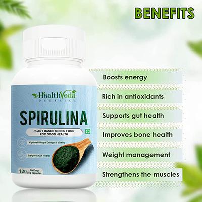 Health Veda Plant Based Spirulina 2000 mg Veg Capsule 120's - Multi-Vitamins