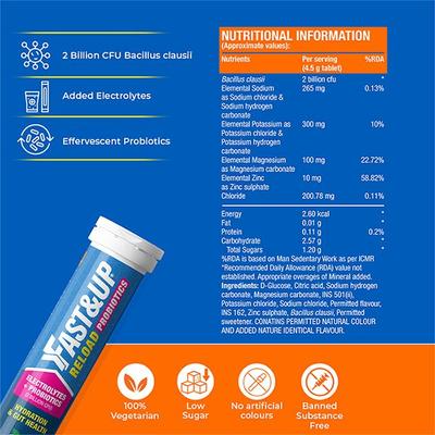 Fast&Up Reload Probiotics Effervescent Tablet - Orange Flavour 20's - Workout Essentials