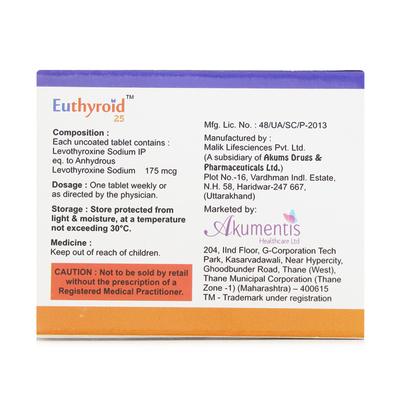 Euthyroid 25Mcg Tablet 4'S - Hypothyroidism
