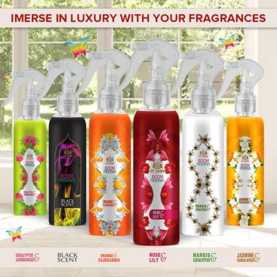 St. John Room Freshener Combo (Orange Rajinigandh + Jasmine Sandalwood + Rose Lily + Eucalyptus Lemongrass) Pack of 4 x 250 ml - Men Deodorants/Roll-Ons