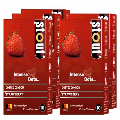 Stout Intense Dots Condoms - Strawberry (Pack of 5 x 10's) 1's - Plain/Flavoured Condoms