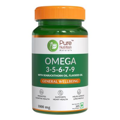 Pure Nutrition Omega 3 5 6 7 9 with Seabuckthorn oil 1000 mg Veg Softgels 30's - Omega Fish Oil Fatty Acids