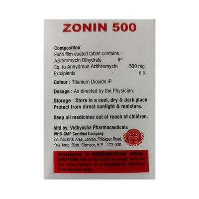 ZONIN 500 Tablet 5's - Bacterial Infections-Mac