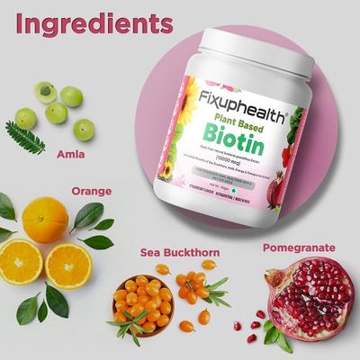 FixUpHealth Plant Based Biotin - Strawberry Flavour 150 gm - Hair & Skin