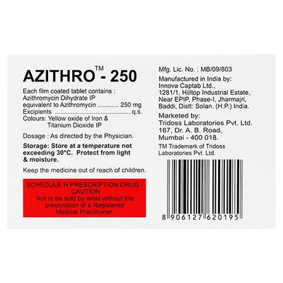 AZITHRO 250 Tablet 6's - Bacterial Infections-Mac