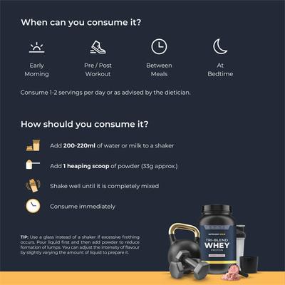 Nutrabay Gold Tri-Blend Whey Protein Powder - Strawberry Milkshake Flavour 1 kg - Whey Proteins