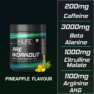 Inlife Pre Workout Powder - Pineapple Flavour 200 g - Workout Essentials