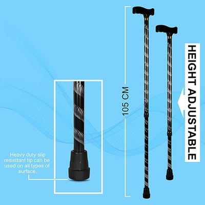 Paxmax Premium Aluminum L Type Walking Stick - Black Carving - Walker & Walking Stick