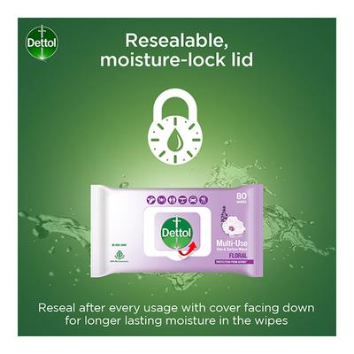 Dettol Multi-Use Skin & Surface Wipes - Floral 80's - Facial Wipes & Tissues
