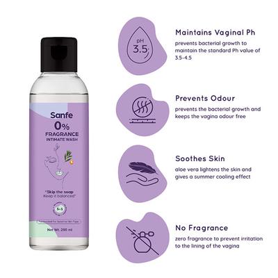Sanfe 0% Fragrance Intimate Wash 200 ml - Intimate Care