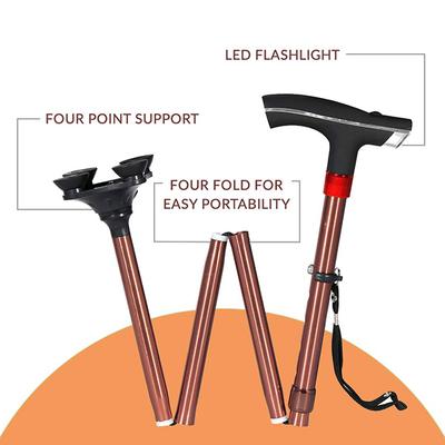 MCP Smart Folding & Height Adjustable Walking Stick (Led Flashlight + SOS Alarm) - 4 Legs - Walker & Walking Stick