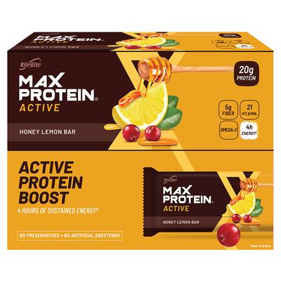 RiteBite Max Protein Active Honey Lemon Bar (Pack of 12 x 70 gm) - Nutritional Bars