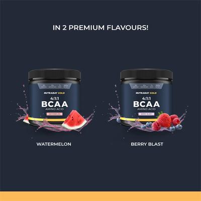 Nutrabay Gold BCAA Amino Acid Powder - Watermelon Flavour 300 gm - Bcaa Supplements