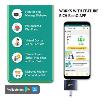 BeatO Smart Glucometer Kit (Mobile Connected Glucometer 1's + Test Strips 50's) - Blood Glucose Monitors/Strips