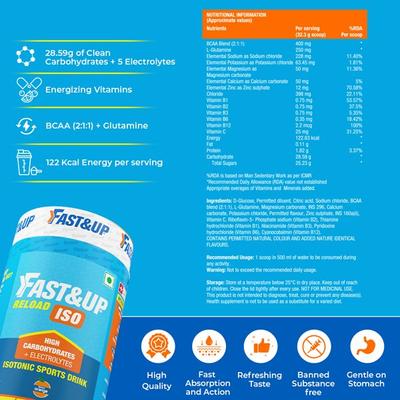Fast&Up Reload Isotonic Energy Drink - Orange Flavour 1000 gm - Energy Drinks