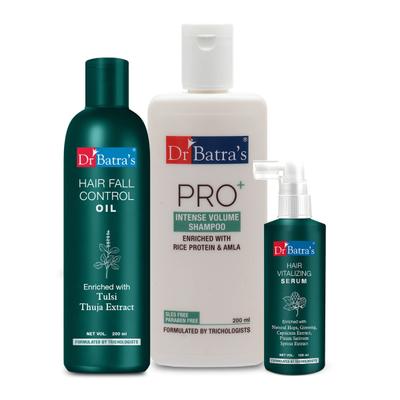 Dr Batra's Hair Fall Control Oil 200 ml + PRO+ Intense Volume Shampoo 200 ml + Hair Vitalizing Serum 125 ml - Hair Treatment