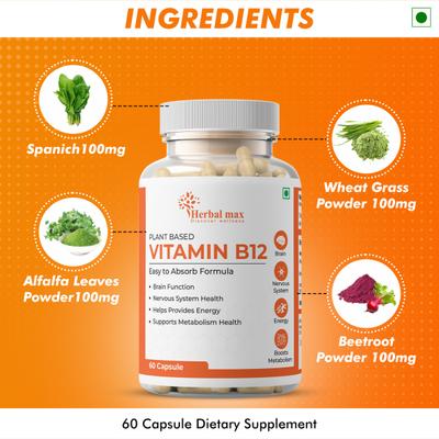 Herbal Max Plant Based Vitamins B12 Capsule 60's - Multi-Vitamins