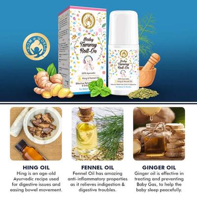 Mom & World Baby Tummy Roll On - Hing & Fennel Oil 50 ml - Creams, Lotions & Oils