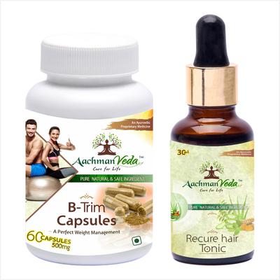 Aachman Veda B Trim Capsule 60's & Aachman Veda Recure Hair Tonic 30 ml (Free) 1's - Speciality Medicines