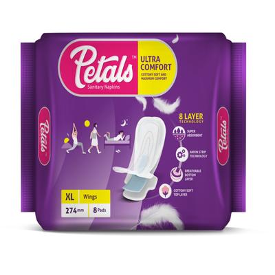 Petals Sanitary Napkin Pads - Ultra Comfort (274 mm) (XL) 8's - Sanitary Napkins