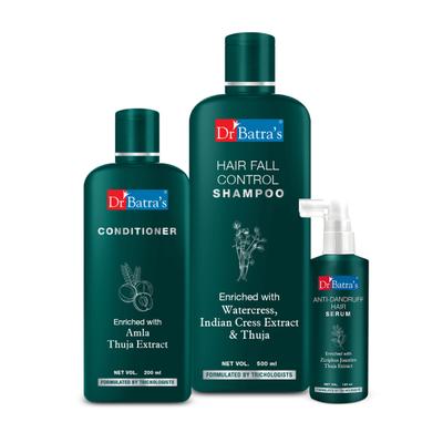 Dr Batra's Hair Fall Control Shampoo 500 ml + Conditioner 200 ml + Anti - Dandruff Hair Serum 125 ml - Hair Treatment