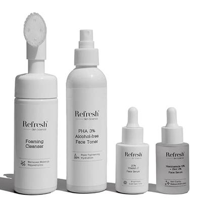 Refresh Skin Science Oily Skin Essentials Kit (Foaming Cleanser 150 ml + Face Toner 200 ml + Vitamin C Face Serum 30 ml+ Face Serum 30 ml) - Facial Kits