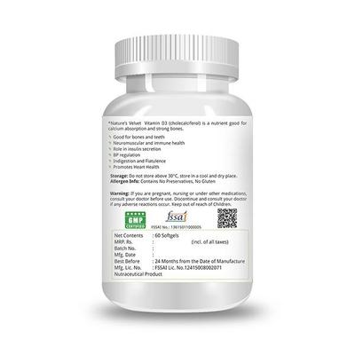 Natures Velvet Vitamin D-3 5000 I U Softgels 60's - Health Products