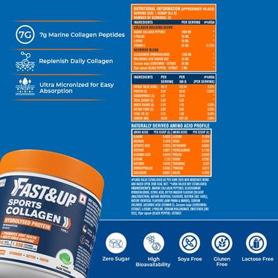 Fast&Up Sports Collagen Protein Powder - Aam Panna Flavour 237.5 gm - Workout Essentials