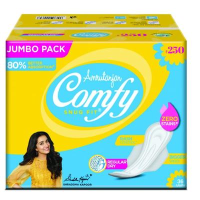 Amrutanjan Comfy Snug Fit Sanitary Pads - Dry (Regular) Jumbo Pack 36's - Sanitary Napkins