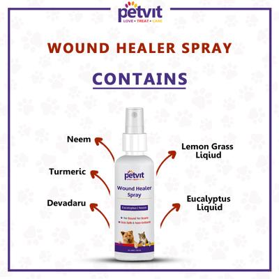 Petvit Wound Healer Spray- For All Breeds Dogs & Cats 100 ml - Pet Grooming