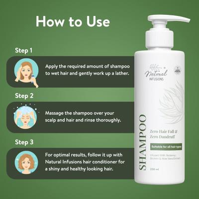 Natural Infusions Zero Hair Fall & Zero Dandruff Hair Shampoo - Brahmi, Aloe Vera Extract (Pack of 3 x 250 ml) - Shampoos