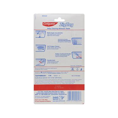 Colgate Zig Zag+ Anti-Bacterial Toothbrush - Medium (Pack of 6) - Toothbrushes