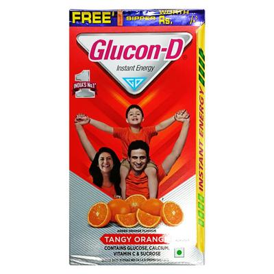 Glucon-D Instant Energy Powder - Tangy Orange (Refill) (75 gm + Free 50 gm + Sipper) - Energy Drinks