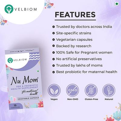 Velbiom Nu Mom Pre & Probiotic Veg Capsule 15's - Digestive Health