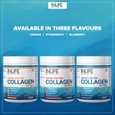 Inlife Hydrolyzed Fish Collagen Powder - Strawberry Lemon 200 g - Hair & Skin
