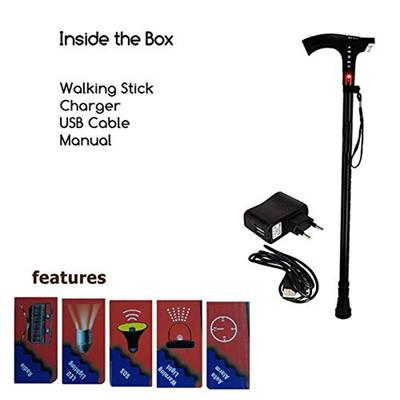 MCP Jindal Smart Height Adjustable Walking Stick (FM Radio + SOS + Siren + Torch + Rechargeable) - Wheelchairs & Walking Sticks