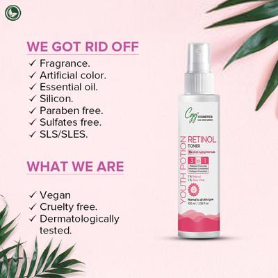 CGG Cosmetics Retinol Youth Portion Toner- 10X anti-aging formula, combat aging skin - vegan 100 ml - Toners