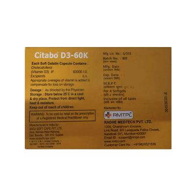 CITABO D3 60k Capsule 4's - Supplements-Vit